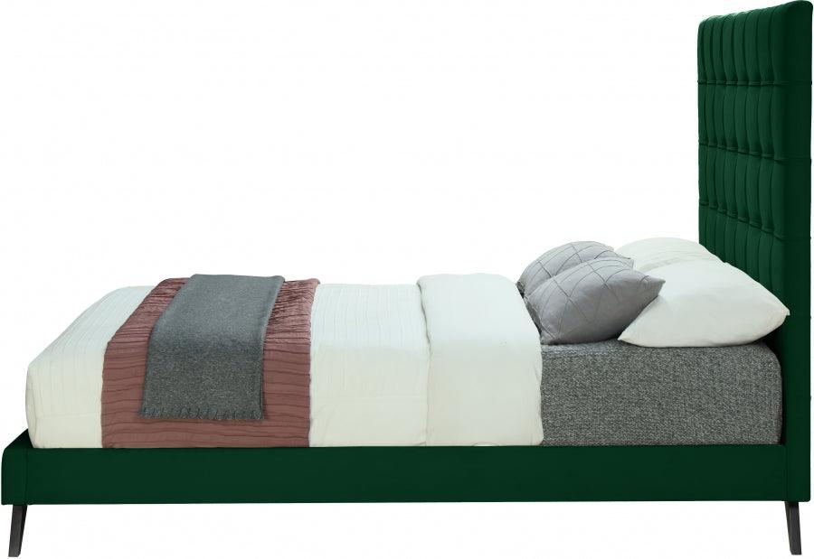 Meridian Furniture - Elly Velvet Queen Bed In Green - Ellygreen-Q