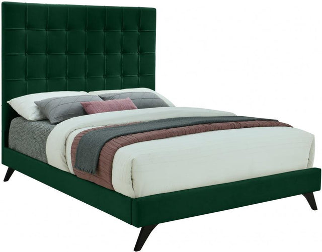 Meridian Furniture - Elly Velvet Queen Bed In Green - Ellygreen-Q