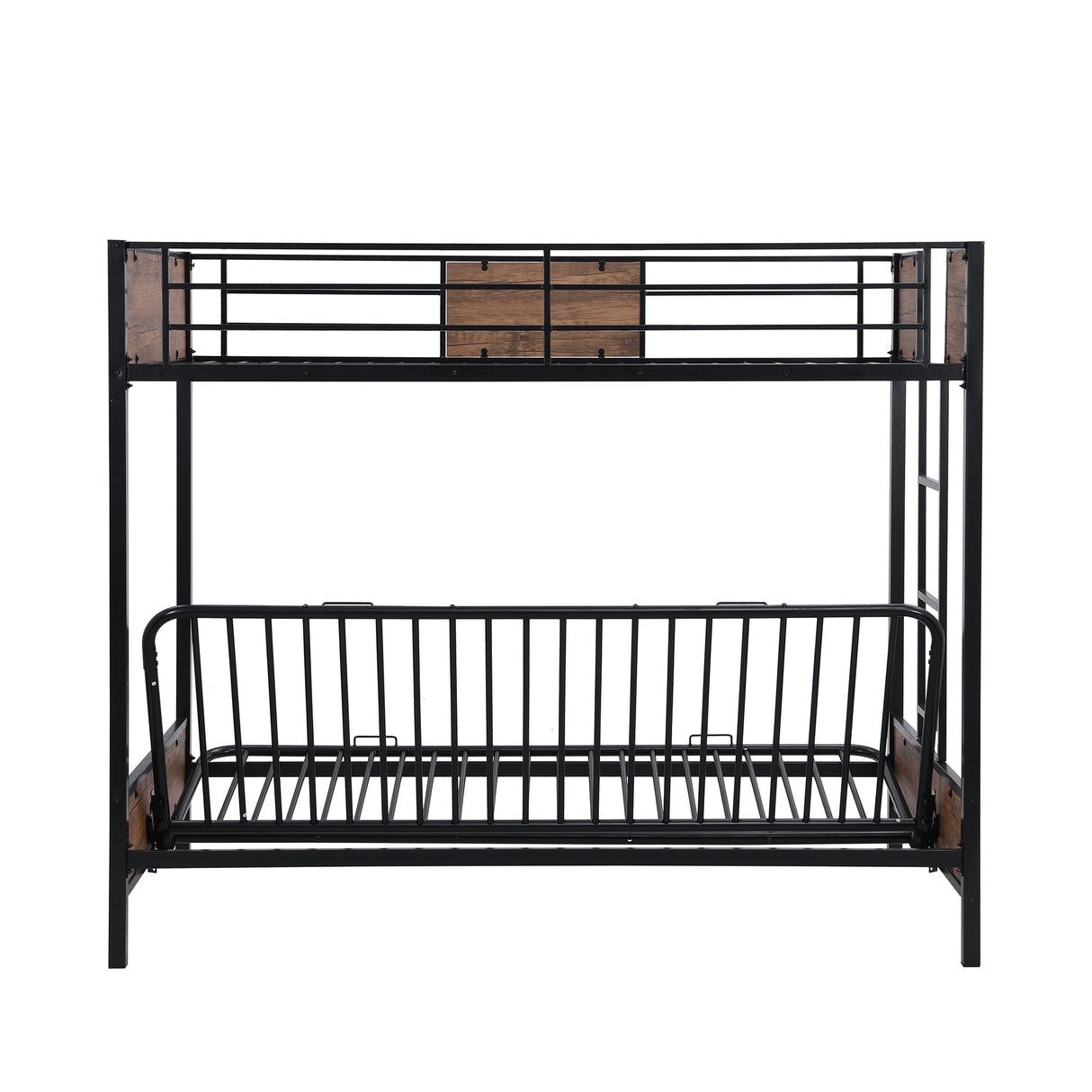 Twin-Over-Futon Bunk Bed, Metal Futon Bunk Bed Frame with Guardrails and Ladder(Black)(OLD SKU:LP000096AAB) - Home Elegance USA