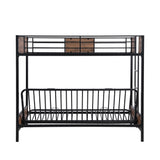 Twin-Over-Futon Bunk Bed, Metal Futon Bunk Bed Frame with Guardrails and Ladder(Black)(OLD SKU:LP000096AAB) - Home Elegance USA