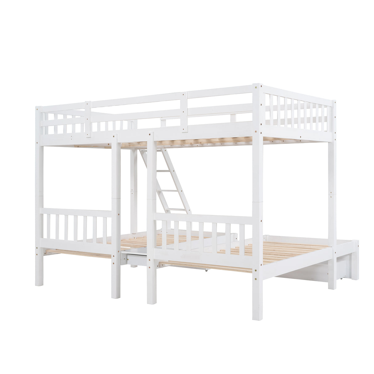 Full Over Twin & Twin Bunk Bed, Wood Triple Bunk Bed with Drawers and Guardrails, White (OLD SKU: LP000143AAK) - Home Elegance USA