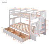 Stairway Twin-Over-Twin Bunk Bed with Three Drawers for Bedroom, Dorm - White(Old sku: LP000309AAK) - Home Elegance USA