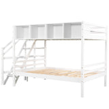 Twin over Full Bunk Bed with Staircase and Built-in Storage Cabinets,White - Home Elegance USA