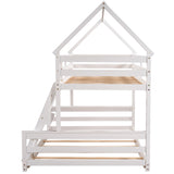 Twin over Full House Bunk Bed with Built-in Ladder,White - Home Elegance USA