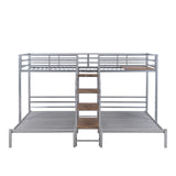 Metal Twin over Twin & Twin Bunk Bed, Triple Bunk Bed with Storage Shelves Staircase, Silver - Home Elegance USA