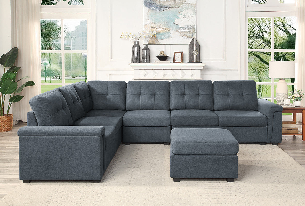 Isla Gray Woven Fabric 7-Seater Sectional Sofa with Ottoman - Home Elegance USA