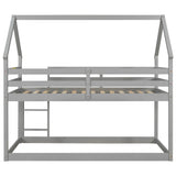 Twin over Twin Loft Bed with Roof Design, Safety Guardrail, Ladder, Grey - Home Elegance USA