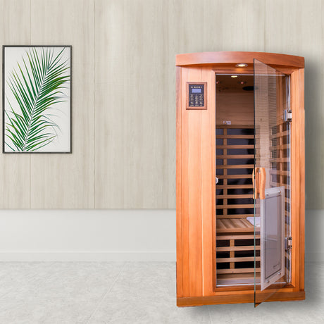 One person red cedar luxury far infrared sauna room