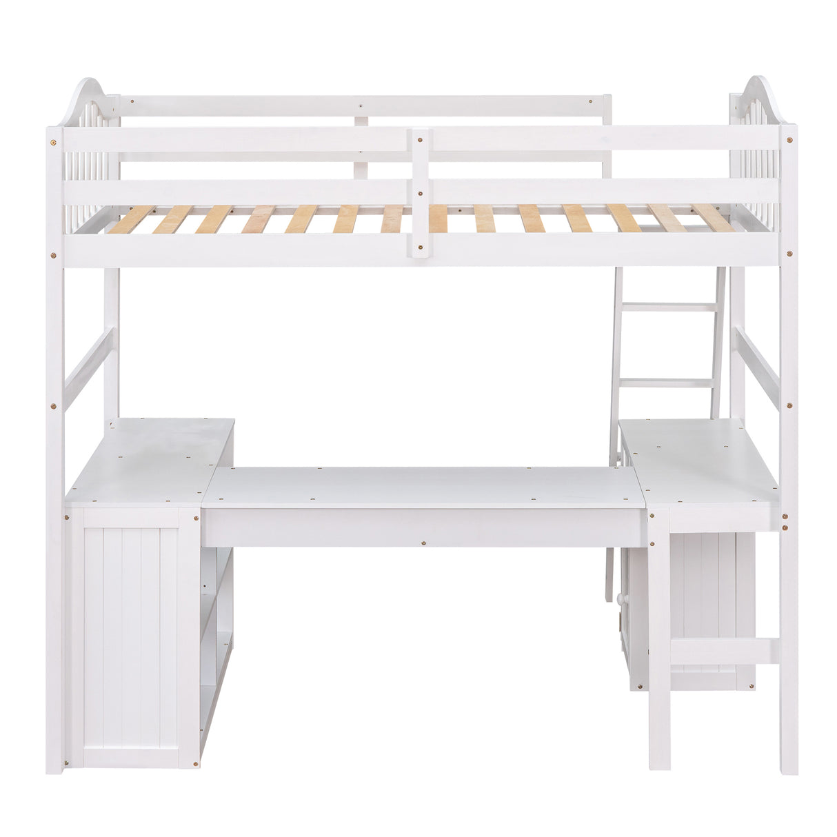 Twin size Loft Bed with Drawers, Cabinet, Shelves and Desk, Wooden Loft Bed with Desk - White(OLD SKU :LT000505AAK) - Home Elegance USA