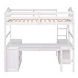 Twin size Loft Bed with Drawers, Cabinet, Shelves and Desk, Wooden Loft Bed with Desk - White(OLD SKU :LT000505AAK) - Home Elegance USA