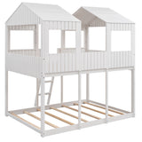 Full Over Full WoodBunk Bed with Roof, Window, Guardrail, Ladder(White)( old sku: LP000031AAK ) - Home Elegance USA