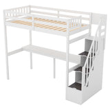 Twin Size Loft Bed with Storage Staircase and Built-in Desk, White (Old SKU:GX000903AAK) - Home Elegance USA