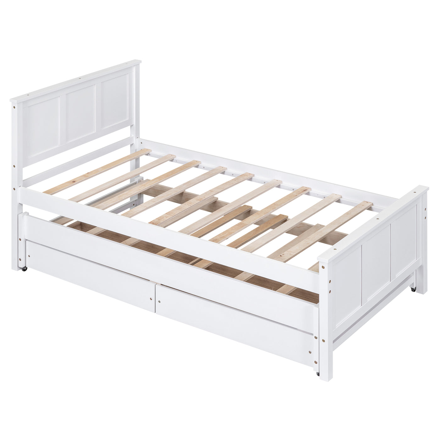 Twin Size Platform Bed with Trundle and Drawers, White - Home Elegance USA