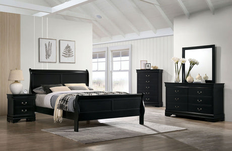 Louis Philippe - Queen Bed & 1 Nightstand & Dresser & Mirror - Black - Home Elegance USA