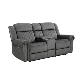 Brennen Power Double Reclining Love Seat With Center Console In Charcoal 9204Cc-2Pw | Homelegance