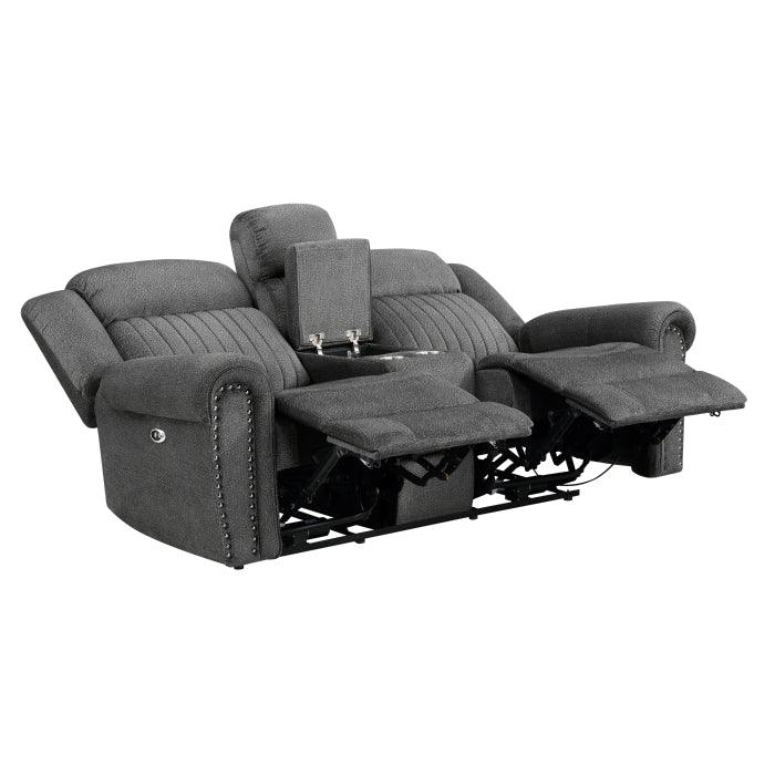 Brennen Power Double Reclining Love Seat With Center Console In Charcoal 9204Cc - 2Pw | Homelegance | Home Elegance USA