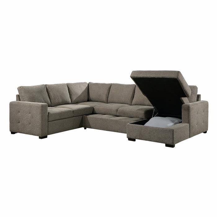 Homelegance - Elton 3-Piece Sectional With Pull-Out Bed And Right Chaise With Hidden Storage In Brown - 9206Br*33Lrc