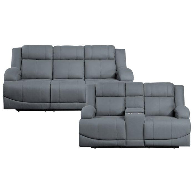 Camryn 2 Piece Power Double Reclining Sofa Set In Graphite Blue 9207Gpb*2Pw | Homelegance | Home Elegance USA