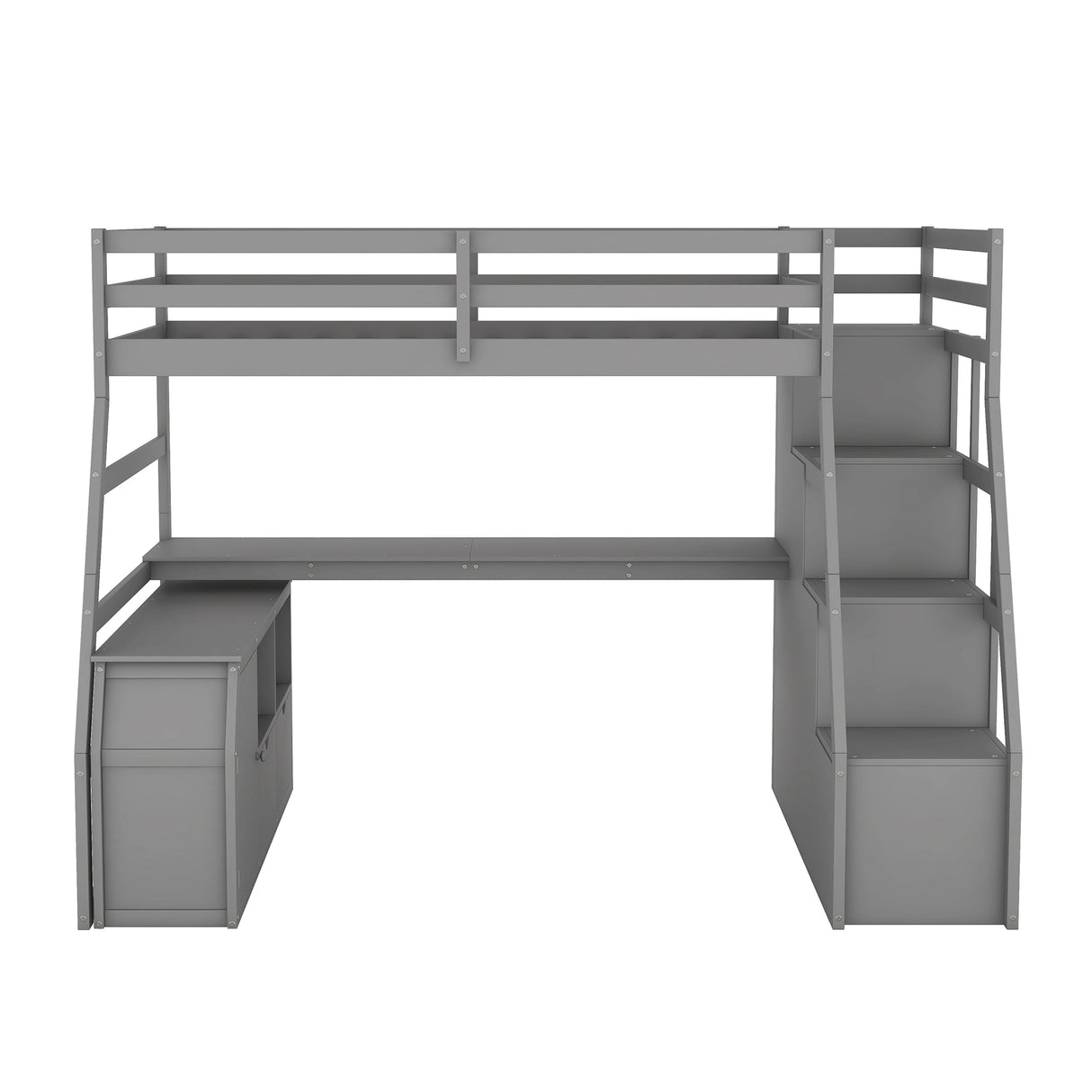 Twin Size Loft Bed with with 7 Drawers 2 Shelves and Desk - Gray - Home Elegance USA