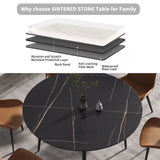 59.05"Modern man - made stone round black metal dining table - position for 6 people - W1535S00248 - image - 6