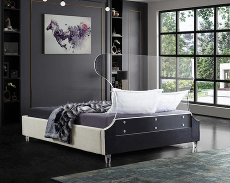 Meridian Furniture - Ghost Velvet Queen Bed In Cream - Ghostcream-Q