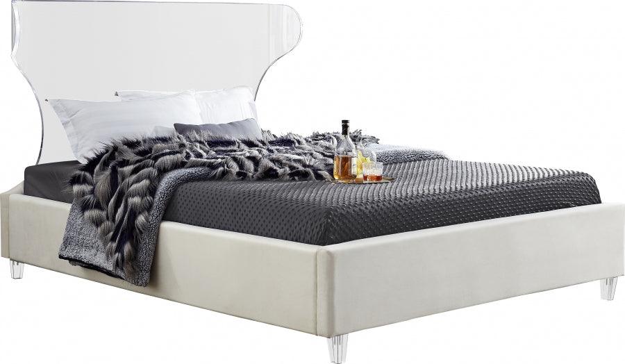 Meridian Furniture - Ghost Velvet King Bed In Cream - Ghostcream-K