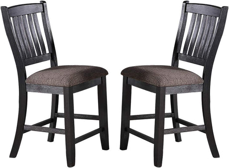 Transitional Dining Room 7pc Set Dark Coffee Rubberwood Counter Height Dining Table w 2x Shelfs and 6x High Chairs Fabric Upholstered seats Unique Back Counter Height Chairs - Home Elegance USA