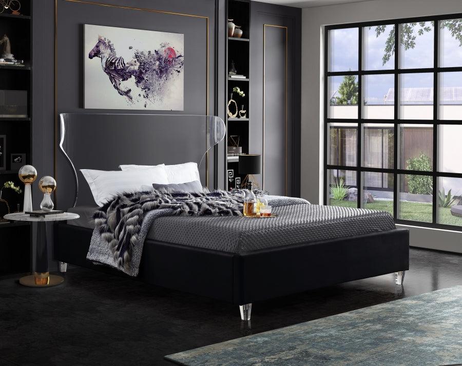 Meridian Furniture - Ghost Velvet Queen Bed In Black - Ghostblack-Q