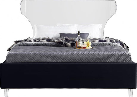 Meridian Furniture - Ghost Velvet Queen Bed In Black - Ghostblack-Q