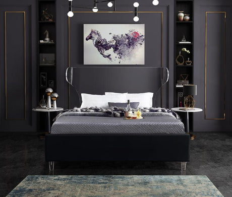 Meridian Furniture - Ghost Velvet Queen Bed In Black - Ghostblack-Q