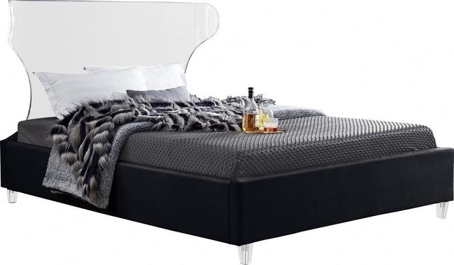 Meridian Furniture - Ghost Velvet Queen Bed In Black - Ghostblack-Q