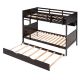 Twin-Over-Twin Bunk Bed with Twin size Trundle , Separable Bunk Bed with Bookshelf for Bedroom -Espresso - Home Elegance USA