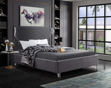 Meridian Furniture - Ghost Velvet Queen Bed In Grey - Ghostgrey-Q