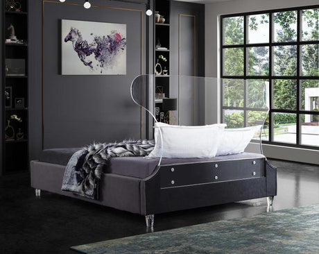 Meridian Furniture - Ghost Velvet King Bed In Grey - Ghostgrey-K