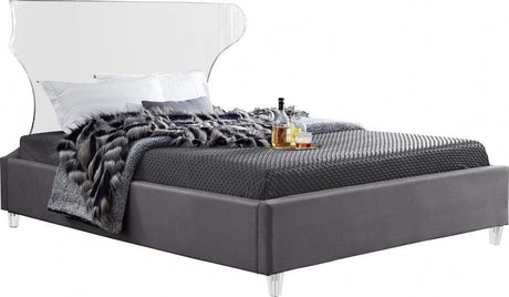 Meridian Furniture - Ghost Velvet Queen Bed In Grey - Ghostgrey-Q