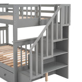 Stairway Twin-Over-Twin Bunk Bed with Three Drawers for Bedroom, Dorm - Gray(Old SKU: LP000309AAE) - Home Elegance USA