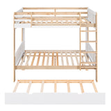 Full over Full Bunk Bed with Storage Shelves, Twin Size Trundle and Ladder, White - Home Elegance USA