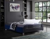 Meridian Furniture - Ghost Velvet Queen Bed In Navy - Ghostnavy-Q