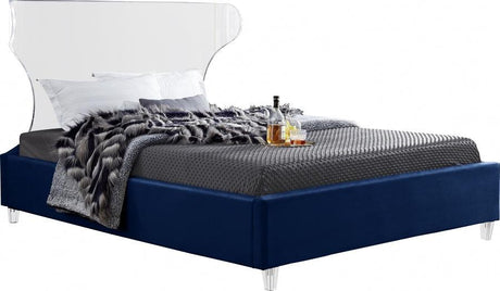 Meridian Furniture - Ghost Velvet Queen Bed In Navy - Ghostnavy-Q