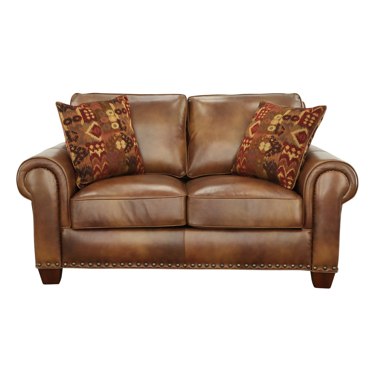 Rustic Leather Collection Loveseat - Premium Construction, Nail-Head Trim - Maximum Comfort and Style Home Elegance USA