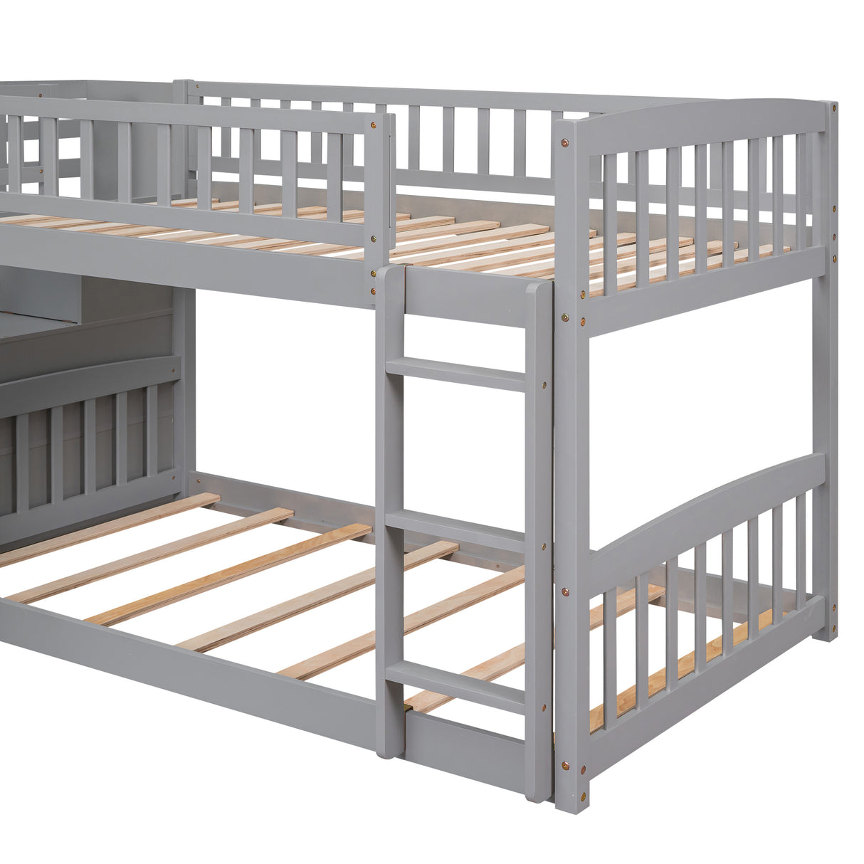 Stairway Twin over Twin Bunk Bed with Two Drawers and Slide, Gray(OLD SKU :LT000155AAE) - Home Elegance USA