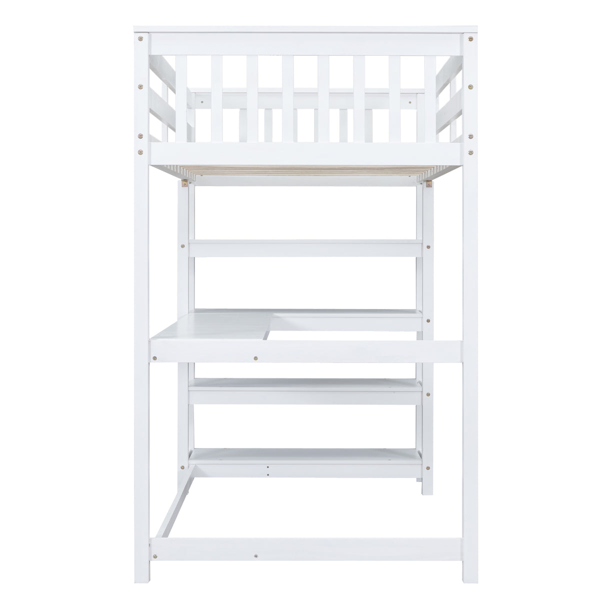 Twin Size Loft Bed with Storage Shelves and Under-bed Desk, White - Home Elegance USA