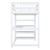 Twin Size Loft Bed with Storage Shelves and Under-bed Desk, White - Home Elegance USA