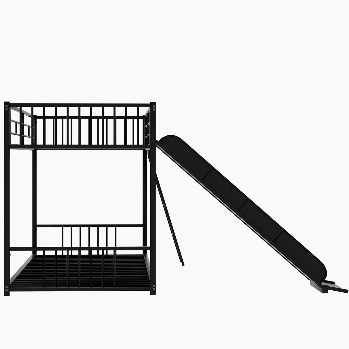 Metal Bunk Bed with Slide, Twin over Twin, Black - Home Elegance USA