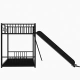 Metal Bunk Bed with Slide, Twin over Twin, Black - Home Elegance USA