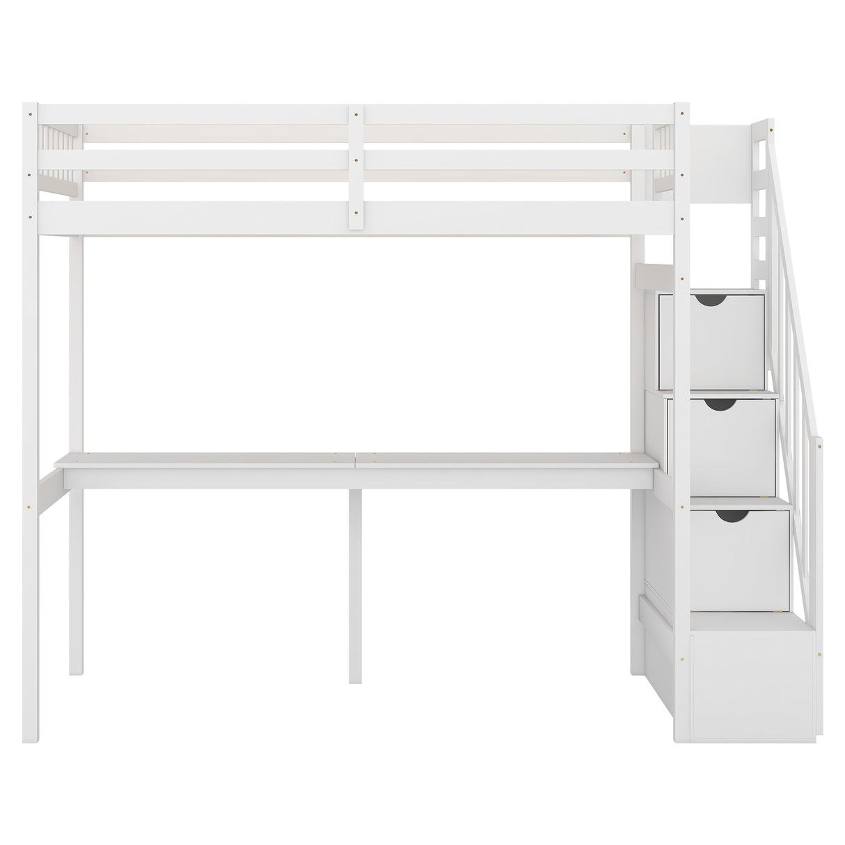 Twin Size Loft Bed with Storage Staircase and Built-in Desk, White (Old SKU:GX000903AAK) - Home Elegance USA