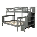 Twin over Full Bunk Bed with Shelves, Gray - Home Elegance USA