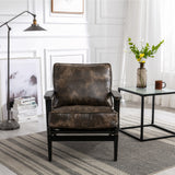 solid wood  black antique painting removable cushion arm chair, mid-century PU leather accent chair - Home Elegance USA