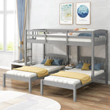 Twin over Twin & Twin Bunk Bed with Built-in Middle Drawer, Gray - Home Elegance USA