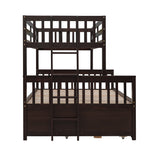 Twin-Over-Full Bunk Bed with Twin size Trundle , Separable Bunk Bed with Drawers for Bedroom - Espresso - Home Elegance USA